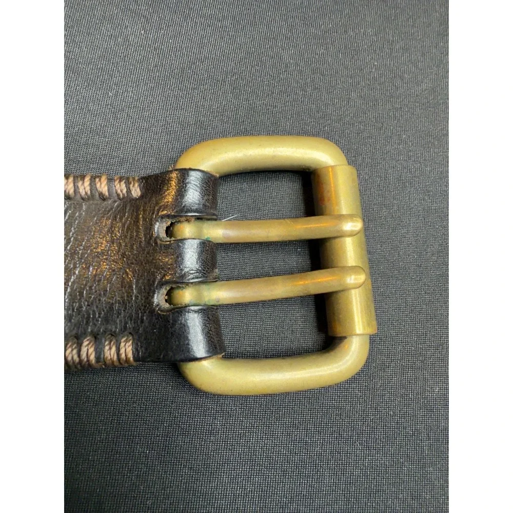 Vintage Abercrombie & Fitch Mens Leather Belt 32 Solid Brass Buckle USA Made